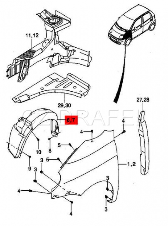 podběh levý přední plast, MATIZ M100 originál GM ! (AKCE do vyprodání zásob)