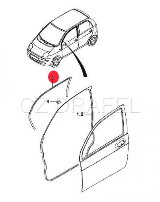 těsnění předních dveří na straně karoserie levá nebo pravá strana originál DAEWOO